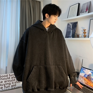 INS纯色潮流水洗宽松休闲落肩连帽卫衣上衣JK23308-特批45控69图片