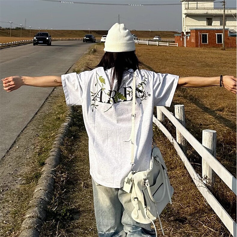 万针全刺绣工艺抖音得物高品质260克重磅纯棉双纱美式高街短袖T恤,男装T恤,电商A486