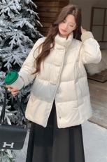 短款立领拼接袖简中式一手长加厚羽绒服女宽松保暖外套，女装羽绒服，水衣源