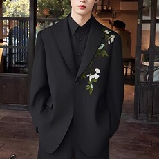 新中式重工刺绣玉兰花中山装西服外套男复古痞帅高级感西服-XY322，男装西服，星座601-1