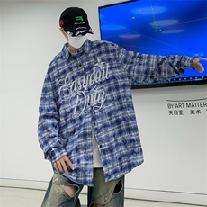美式高街衬衫男韩版潮字母刺绣格子2025秋冬新款ins外套CY534-P41，男装衬衫，星座412