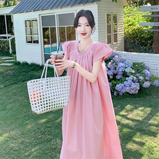 夏季连衣裙法式紫色夏季收腰长裙时尚甜美夏装气质大码显瘦宽松，女装连衣裙，2C110