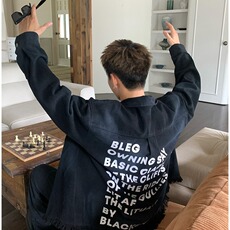 美式潮牌oversize休闲后背字母牛仔外套男女款流苏毛边情侣装夹克，男装工装外套，四季星座505