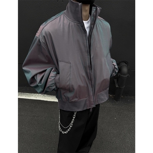 档口图  炫彩缎面飞行夹克立领短款廓形美式棒球服J2591-P70图片