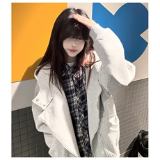 网图重磅380克全棉宽松设计感拉链套头连帽卫衣外套AH912-P58，女装短外套，四季星座610B
