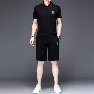 中年运动套装男2023夏季薄款短袖冰丝宽松休闲时尚百搭男装图片