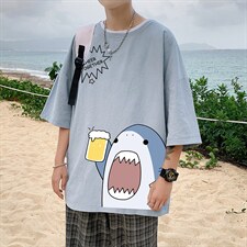 YT26137-P30亚短袖t恤男大码五分袖男宽松七分袖港风模特，男装T恤，电商A040