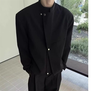 解构设计按新中式立领夹克男士新款黑色休闲西装外套西服图片