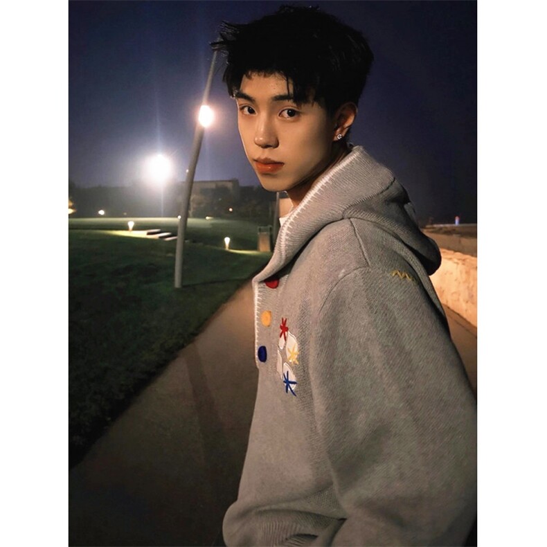 彩扣刺绣连帽针织衫男秋季潮牌高级感卫衣复古情侣外套MY9601,男装针织衫/毛衣,星座1116A（原606A-3）