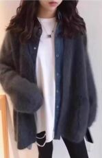 长袖针织开衫女宽松百搭纯色羊毛休闲外套上衣，女装羊毛衫，恒恩羊绒