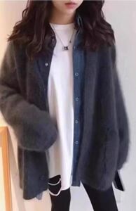 长袖针织开衫女宽松百搭纯色羊毛休闲外套上衣图片