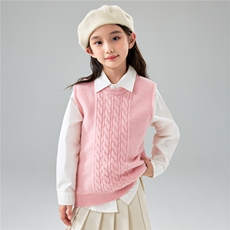 秋冬新款纯色套头100%羊毛针织马夹男童背心女童麻花打底针织毛衣，童装儿童羊毛衫，初丹羊绒童装