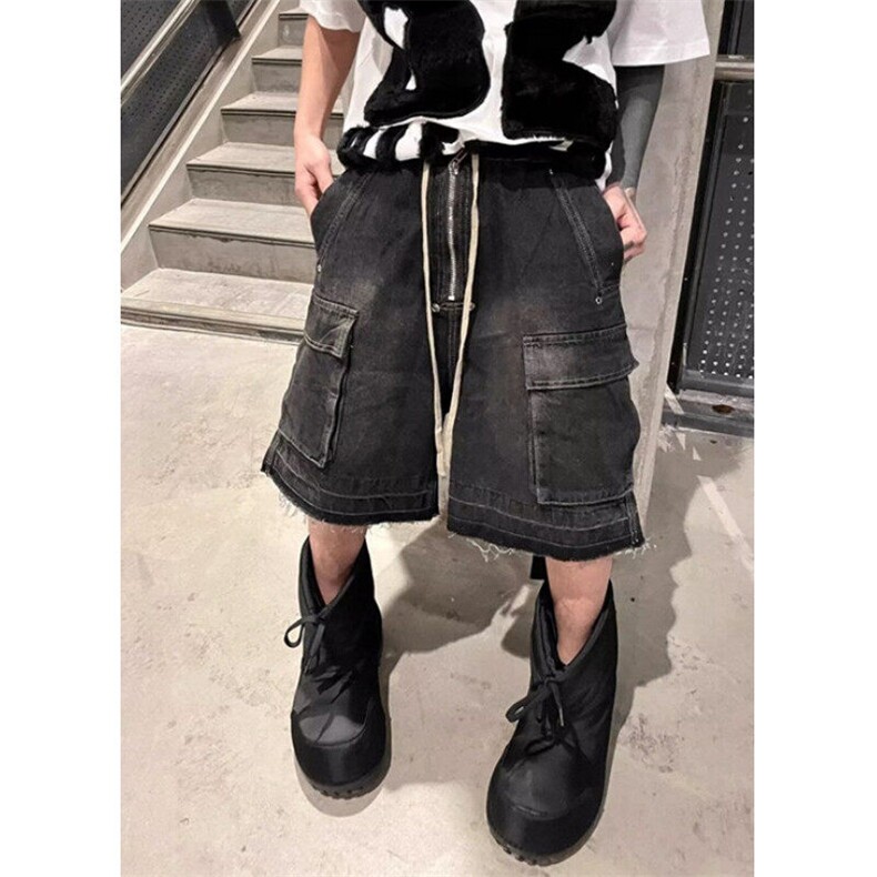 做旧多口袋直筒牛仔工装短裤男款抽绳毛边宽松五分短裤NY109,男装牛仔裤,星座1116A（原606A-3）
