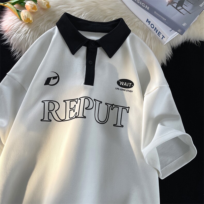 2023夏季字母印花半袖Polo衫男潮宽松翻领短袖打底T恤T123-P45,男装T恤,电商A001-1
