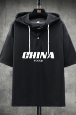 LD54001-P45连帽短袖t恤男大码胖子带帽五分袖中袖展架，男装T恤，电商A040A