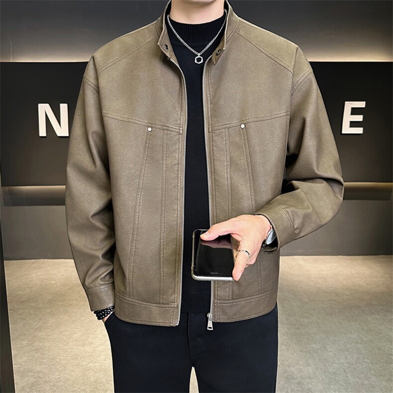 2025新款美式皮衣外套男秋季潮牌立领机车皮夹克A313-8823-P145,男装皮衣,电商A313