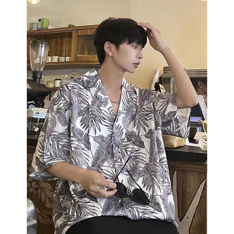 夏威夷碎花短袖衬衫男宽松百搭夏季薄衬衣港风帅气外套S3111-P36,男装衬衫,星座1008