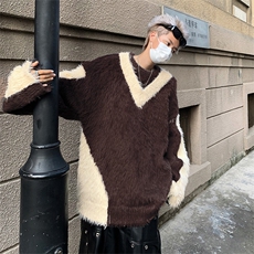美式小众水貂绒不规则设计毛衣男女慵懒风针织衫上衣潮M9158-p65，男装针织衫/毛衣，星座1008