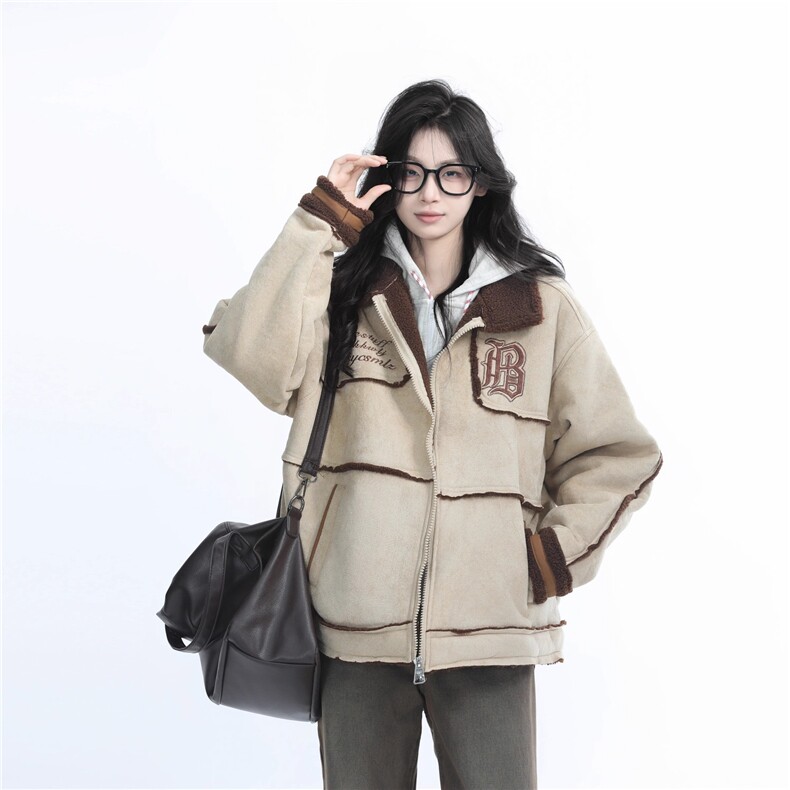 【坐吃山空】冬季加厚麂皮绒羊羔毛棉服外套女美式复古棉袄夹克潮,男装夹克,星座1210-1