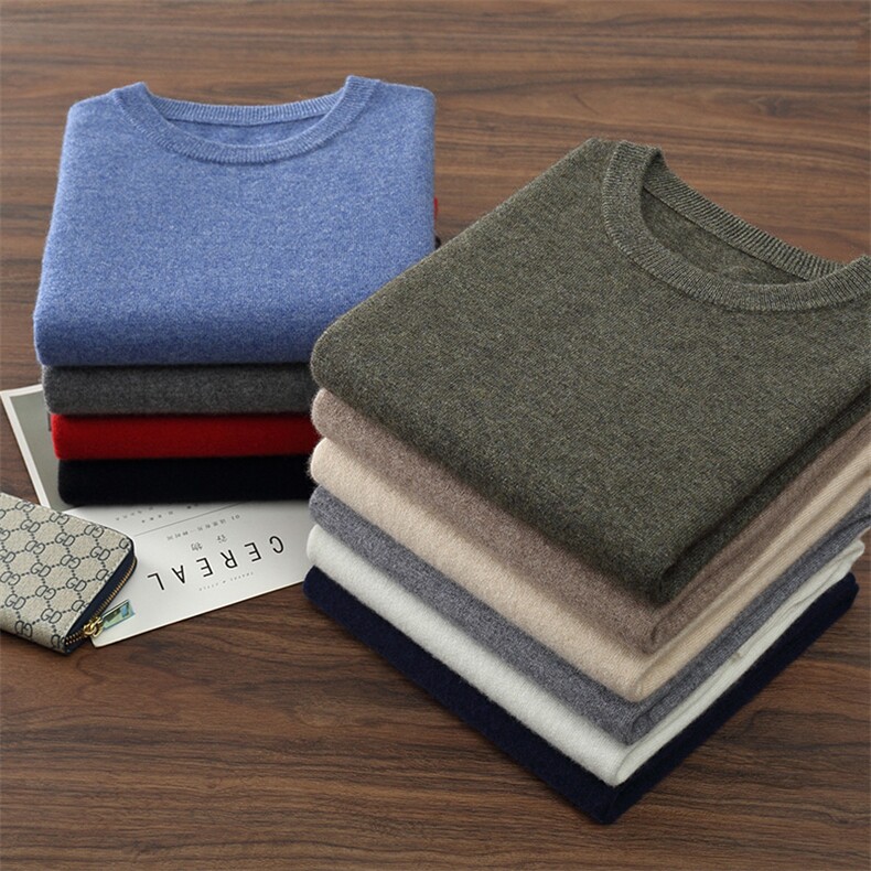 2025年春季套头机织常规修身型圆领长袖时尚百搭衫男,男装羊绒套衫,春贝羊绒
