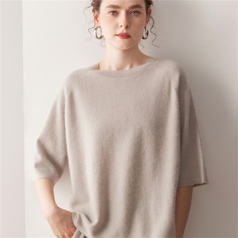 慵懒风山羊绒衫女针织七分袖毛衣25秋季新款宽松套头软糯打底上衣，女装羊绒衫，绒创羊绒