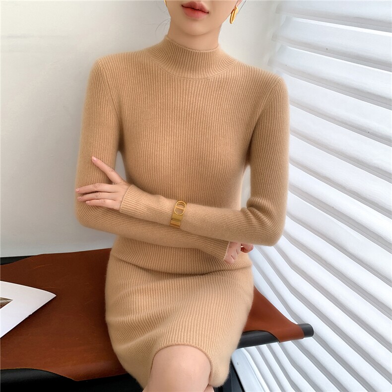 2025年秋季秋季中长款双股加厚抽条长裙,女装连衣裙,途瑞羊绒