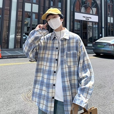 春秋潮牌ins港风复古休闲衬衣宽松格子衬衫男长袖外套W5747-P35，男装夹克，星座512-2