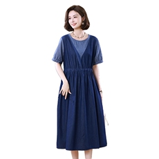 时尚显瘦牛仔连衣裙女夏季新款气质V领短袖大摆裙603，女装连衣裙，3200格调