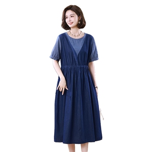 时尚显瘦牛仔连衣裙女夏季新款气质V领短袖大摆裙603图片
