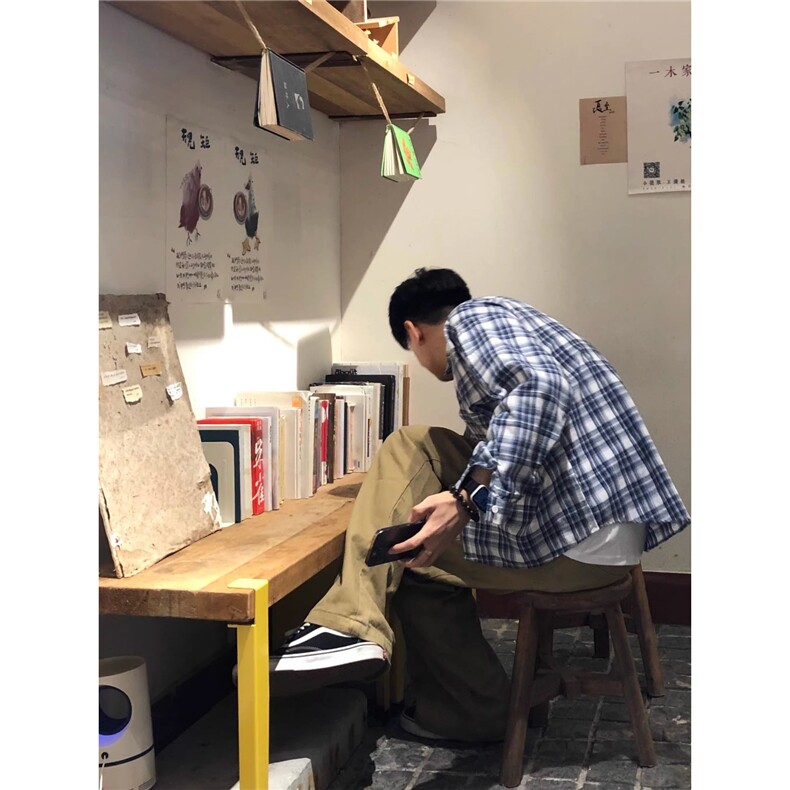 网图日系叠穿格子衬衫复古百搭内搭翻领长袖衬衣A025-SC6015-P40,男装衬衫,电商A025