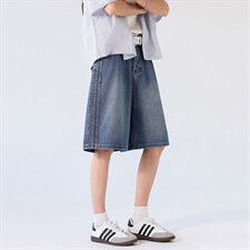 新款美式水洗渐变阔腿牛仔中裤夏季男宽松休闲XZ201-K507P45，男装休闲裤，星座201