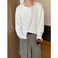 华夫格亨利领长袖T恤男宽松春秋韩版百搭体恤上衣潮流SZ21125-P38，男装T恤，电商B289