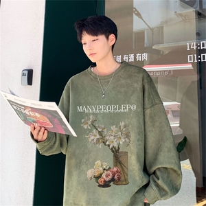 电商DSA028-LPWYF272 100聚酯 P35 新款麂皮绒印花圆领卫衣男限48图片