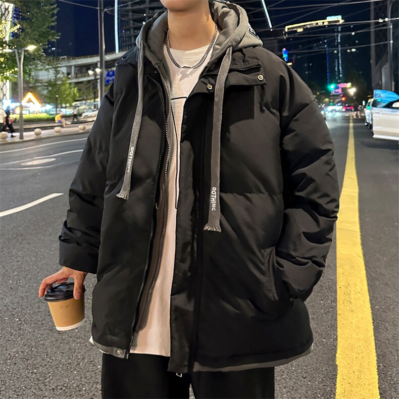 新款男冬季假两件连帽加厚港风棉衣M062-P70控158图片