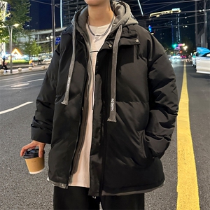 新款男冬季假两件连帽加厚港风棉衣M062-P70控158图片