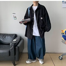 春秋薄款灯芯绒外套男港风时尚潮牌宽松痞帅衬衣韩版百搭长袖衬衫，男装衬衫，星座1210-1