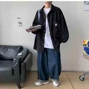 春秋薄款灯芯绒外套男港风时尚潮牌宽松痞帅衬衣韩版百搭长袖衬衫图片