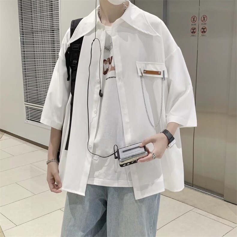 衬衫男夏季2023新款白寸衫ins潮百搭短袖送链条C546P32,男装衬衫,星座1116-2