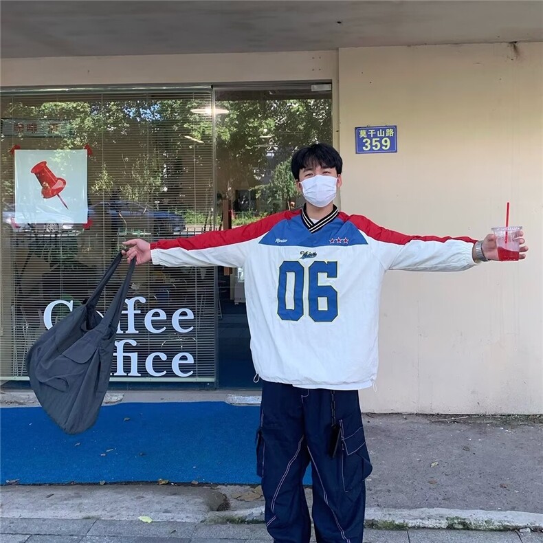 美式复古V领撞色拼接球衣套头衫卫衣男女宽松街头长袖WYE28P50,男装卫衣,星座1013-5