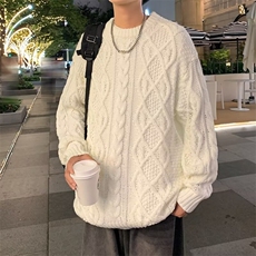 冬季新款绞花扭花毛衣2024男女纯色宽松ins针织毛线衣MZ639-P62，男装针织衫/毛衣，星座412-2