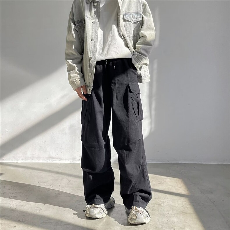 直筒工装裤子男2024新款春季抽绳束脚卫裤裤子梭织复古,男装休闲裤,星座716-2