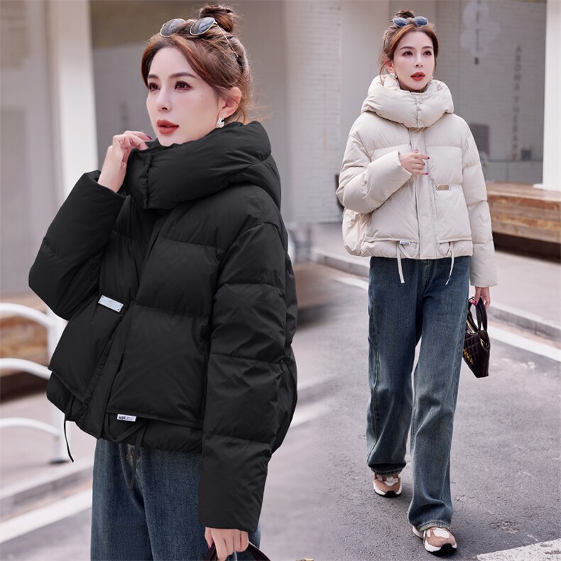 欧货连帽短款羽绒服女2024年冬季新款小个子白鸭绒面包服保暖外套,女装羽绒服,韩蜜菓