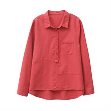 衬衫女长袖2023年新款大码宽松秋薄款纯色休闲棉麻衬衣，女装衬衫，涵誉