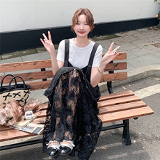 休闲T恤蕾丝拼接背带连衣裙女夏2025新款甜美显瘦两件套爆款长裙，女装连衣裙，浙宝208