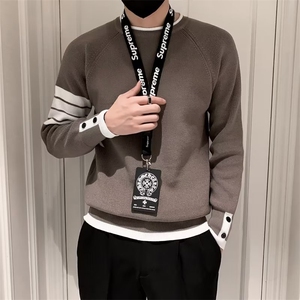 秋冬季潮流圆领四杠条纹假两件毛衣男韩版长袖S550-P50图片