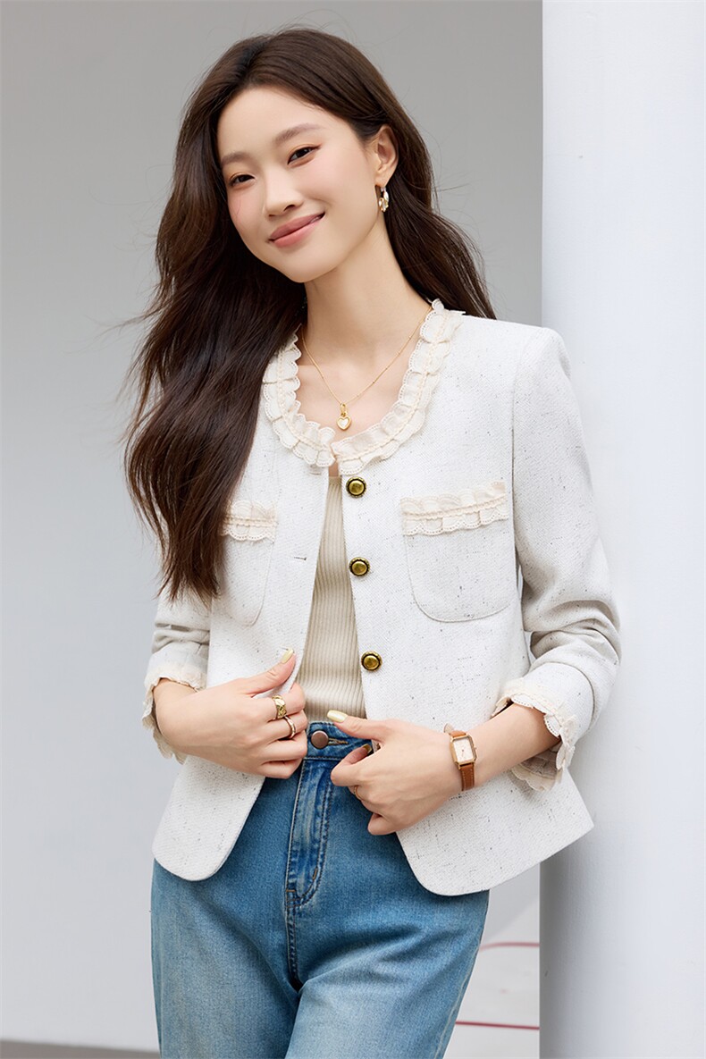 现货2025秋季新款小香风气质简约长袖短款小外套女,女装短外套,时尚风爆