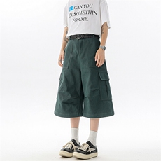 8XL-M褶皱工装牛仔短裤男夏季美式复古多口袋七分裤子QK27002P58，男装牛仔裤，电商B312