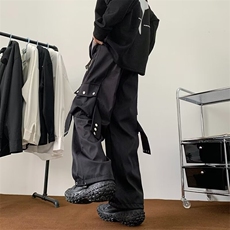 美式高街工装休闲裤男女春秋宽松撞色直筒长裤口袋直筒束脚阔腿裤，男装休闲裤，星座601-2