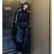 W9650-P48网图现货美式复古华棉复合半拉链立领刺绣卫衣，男装卫衣，星座1608-2