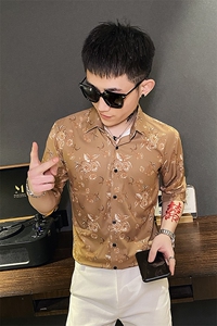 312A-174-P55 新款社会小伙中袖衬衫韩版潮流男士五分袖衬衣A图片